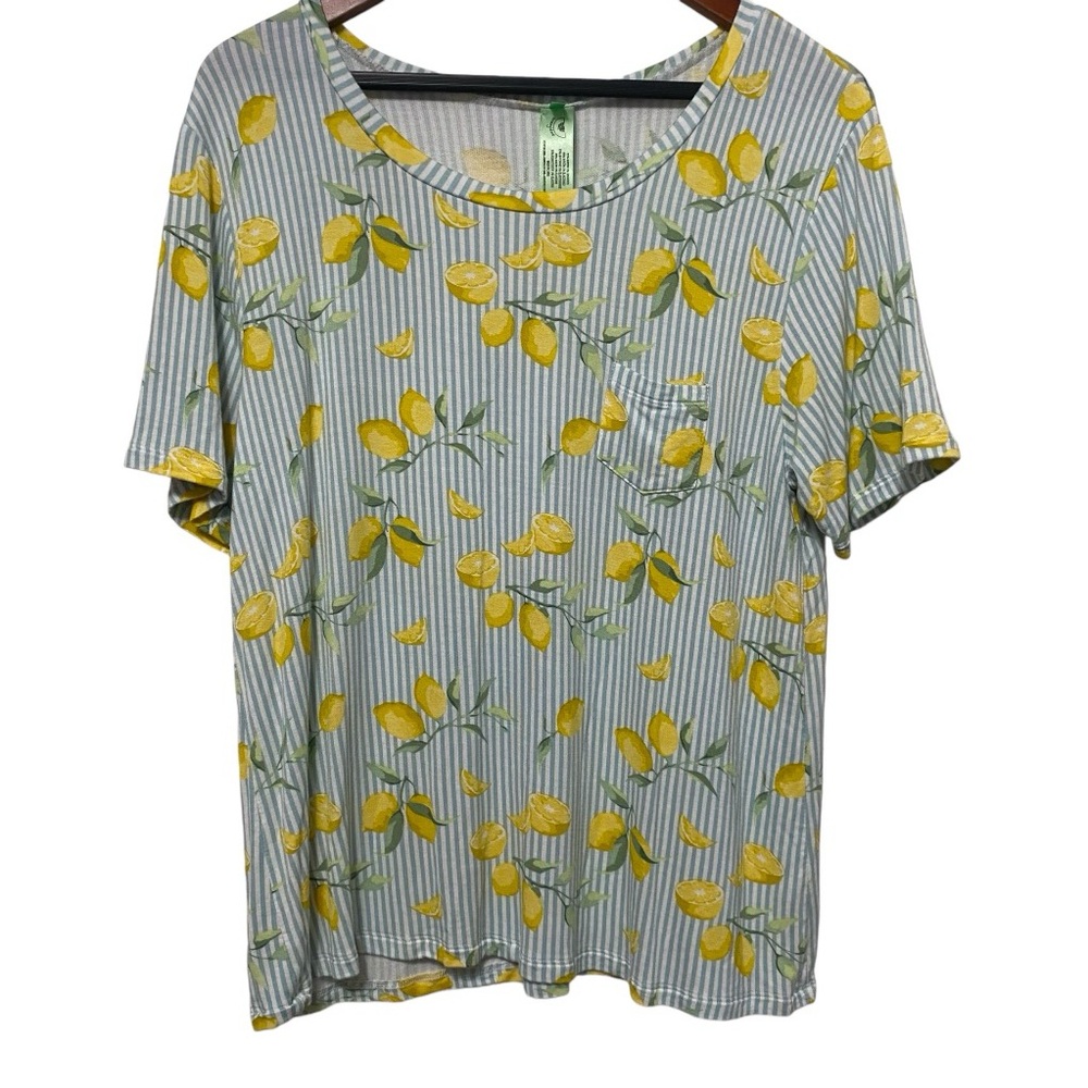 Honeydew Lemon Novelty Print Striped Womens Short Sleeve Top Large Lemonade